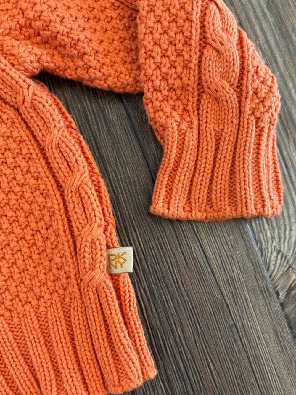 DKNY Cable-Knit Baby Sweater 18-24 Mos Orange Mock Neck Pullover Chunky Preppy - Picture 7 of 10